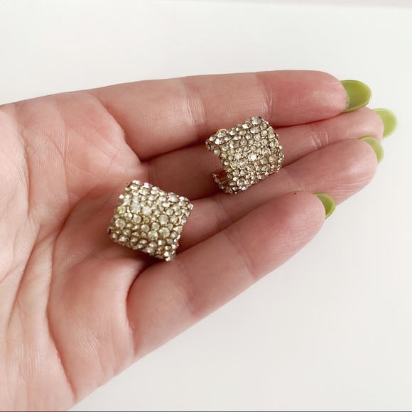 Chunky CZ Rhinestone Hoop Earrings - Picture 2 of 4